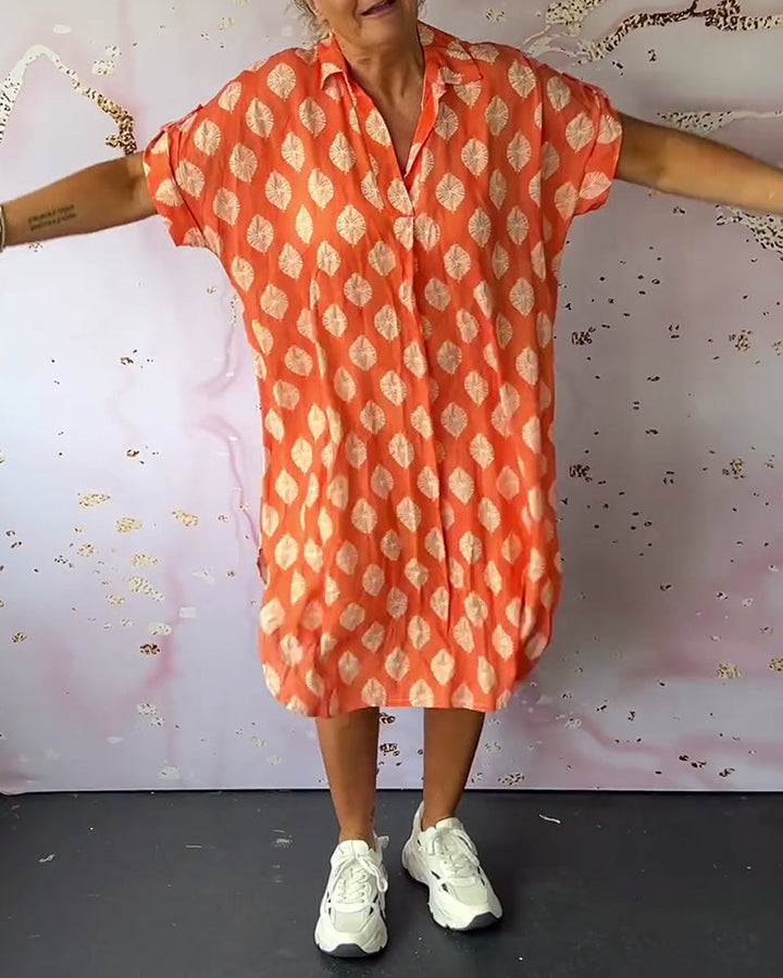 Marianne®NDC| Loose Summer Dress with Notched Collar and Short Sleeves