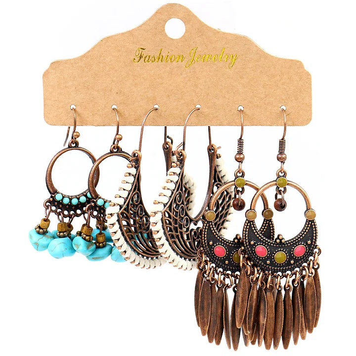Bohemian Metal Tassel Earrings™ Retro Western Style – Women's Festival-Ready Jewelry Set