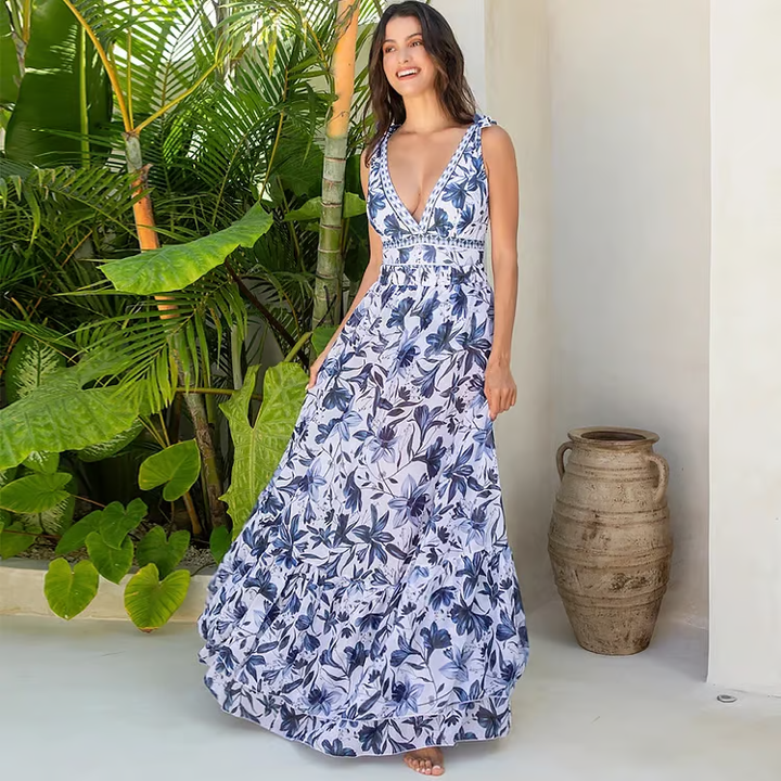 Olivia™ SC- Stylish V Neck Floral One-Piece Swimsuit Set