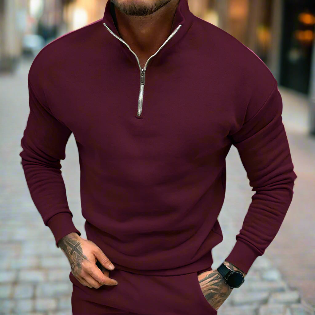 Comfortable Long-Sleeve Pullover with Zipper for Men | Perfect for Autumn/Winter