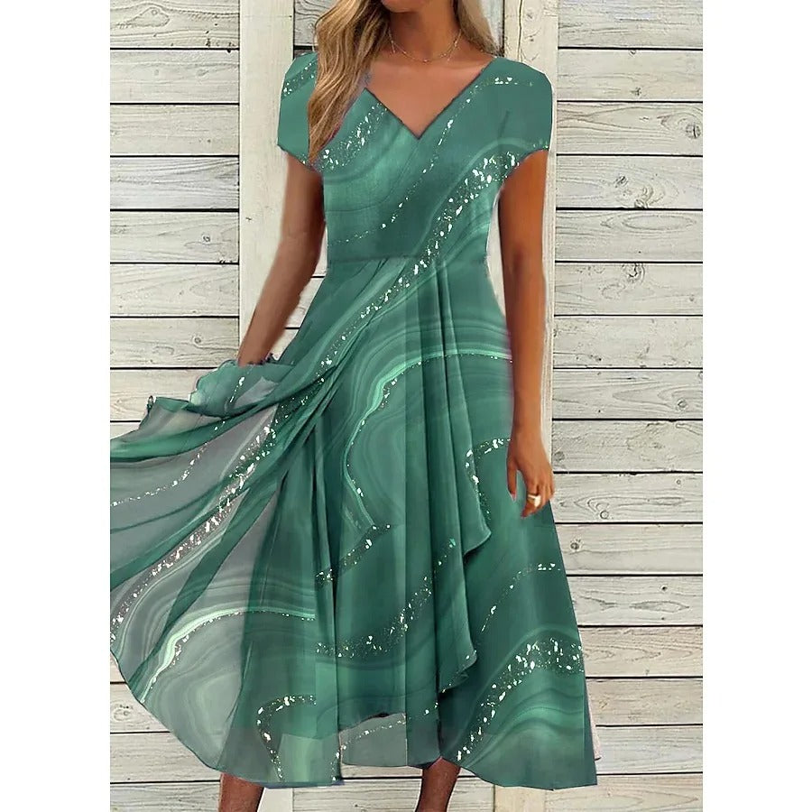 Revaux™ - V-Neck Midi Dress