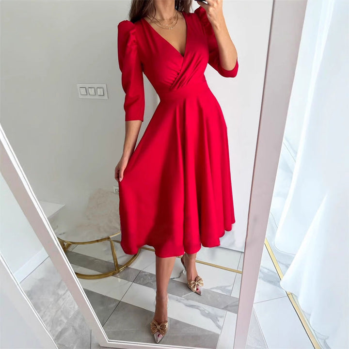 Spring Specials™ Spring Essential - Women's V-Neck Pleated Waist-Slimming Midi Dress