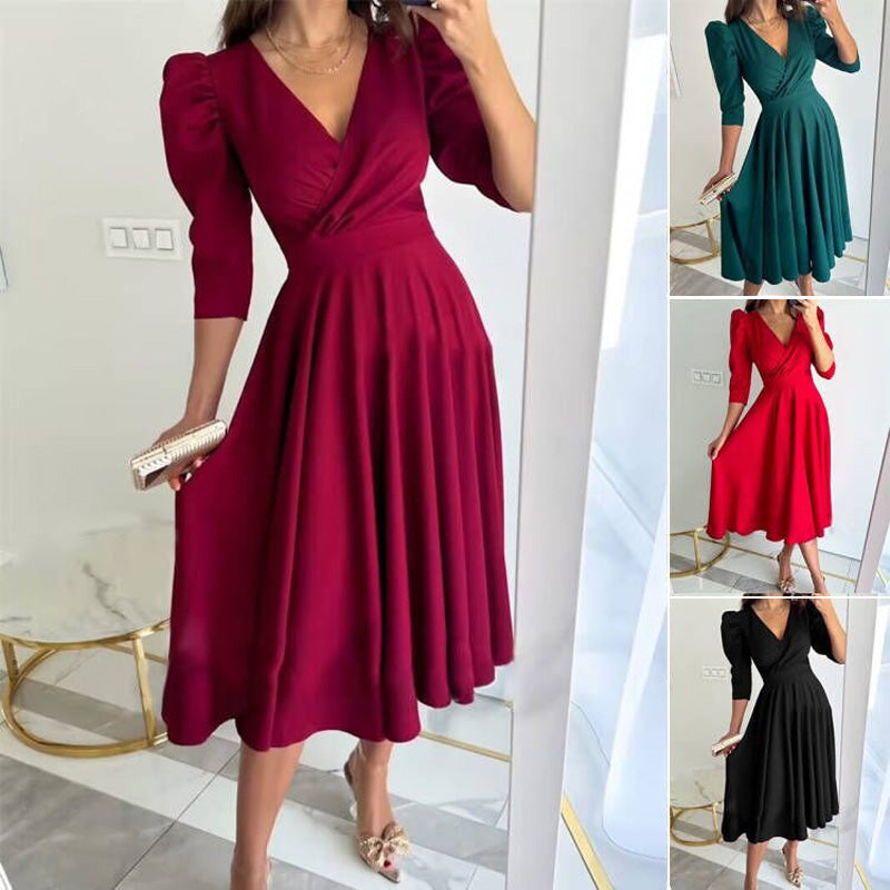 Spring Specials™ Spring Essential - Women's V-Neck Pleated Waist-Slimming Midi Dress