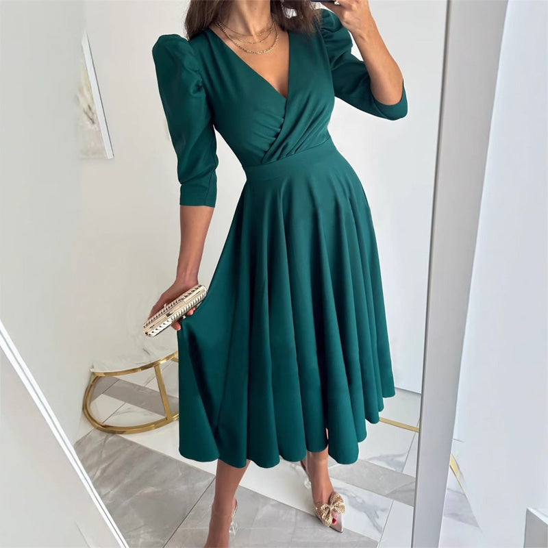Spring Specials™ Spring Essential - Women's V-Neck Pleated Waist-Slimming Midi Dress