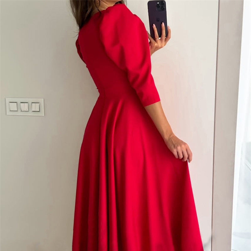Spring Specials™ Spring Essential - Women's V-Neck Pleated Waist-Slimming Midi Dress