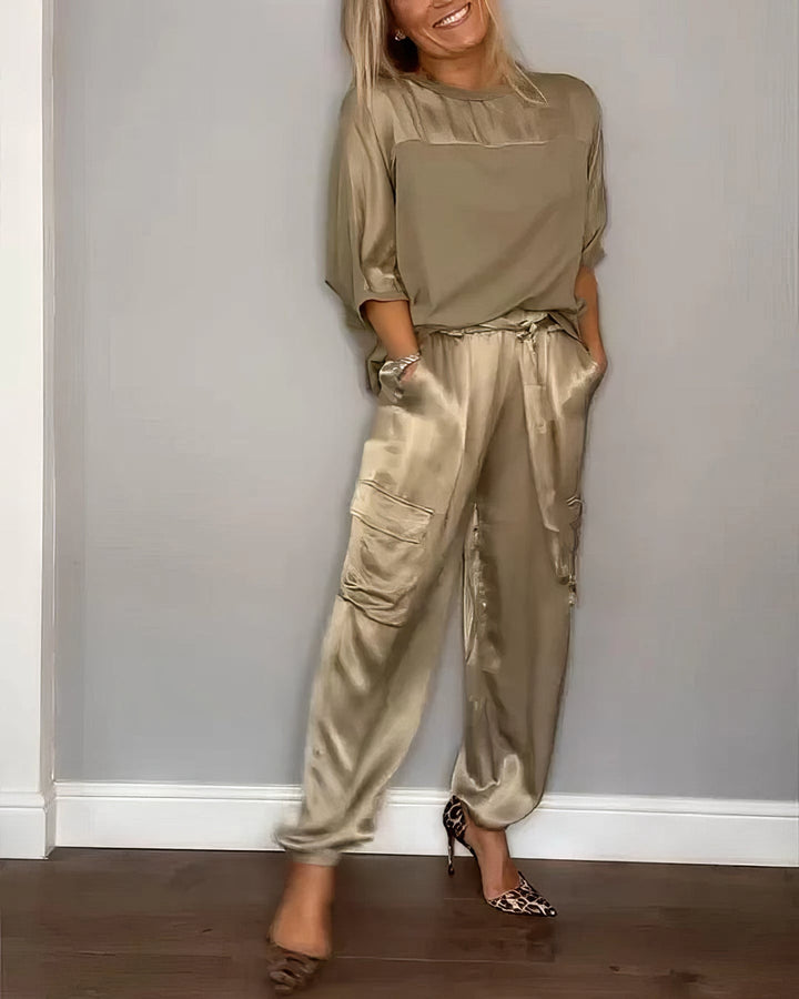 Amelia™ - Chic Two-Piece Set Blouse and Cargo Pants