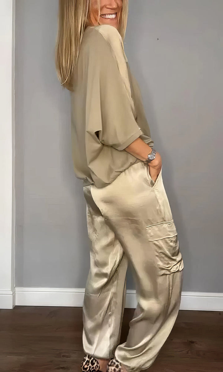 Amelia™ - Chic Two-Piece Set Blouse and Cargo Pants
