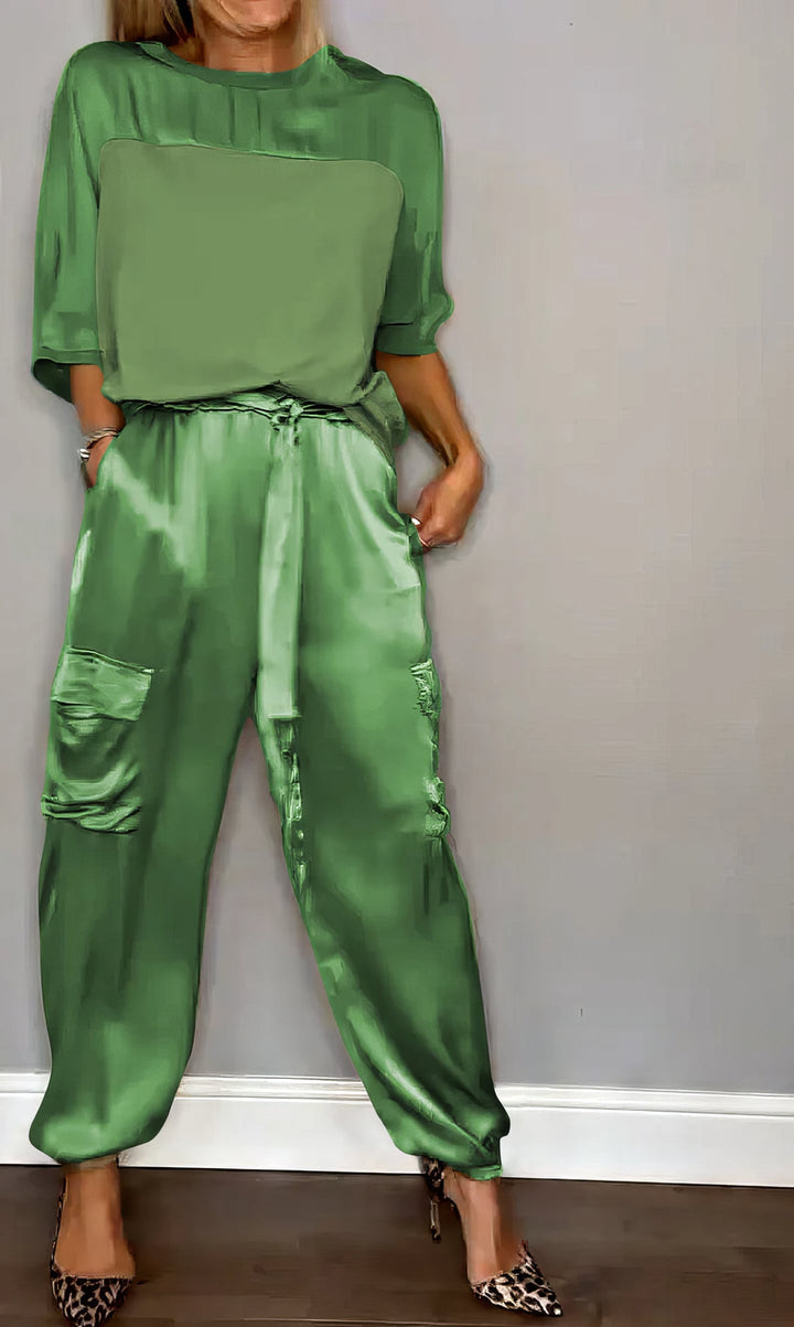 Amelia™ - Chic Two-Piece Set Blouse and Cargo Pants