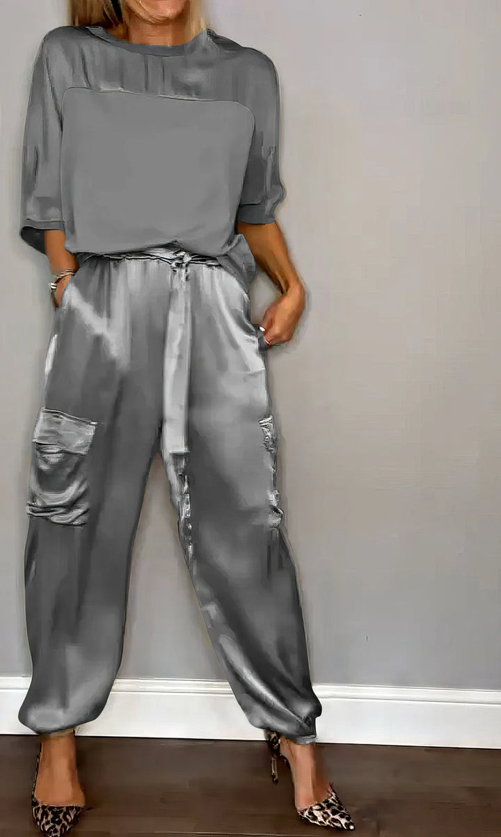 Amelia™ - Chic Two-Piece Set Blouse and Cargo Pants